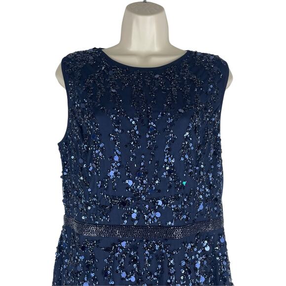 Mac Duggal Sequin Sleeveless Midi Dress 93767 Midnight Blue Size 12 - Picture 6 of 13